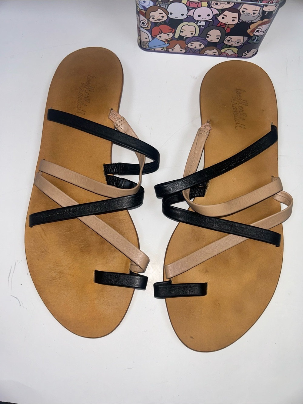Loeffler Randall Strappy Flat Sandals — Black & Nude